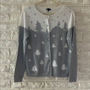 Talbots Scenic Gray and Cream Cardigan